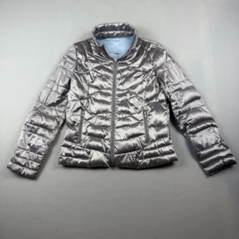 Bernardo 90% Down Metallic Silver Puffer Jacket L